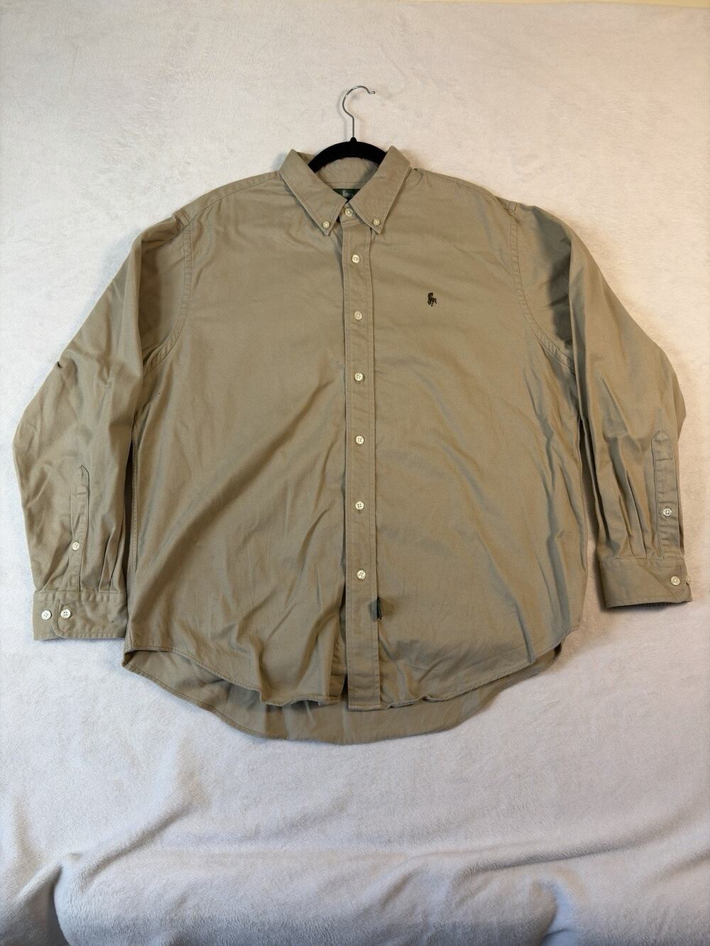 Hunt Club Men’s Twill Button Up Shirt Size L Brown Khaki